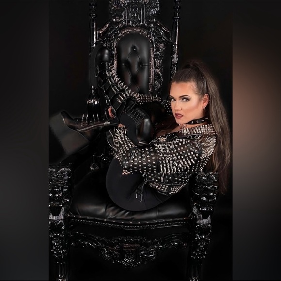 AKIRA Spiked Black Faux Leather Jacket. Size s - Picture 3 of 8